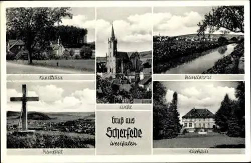 Ak Scherfede Warburg in Westfalen, Kurhaus, Diemeltal, Kapelle, Kirche