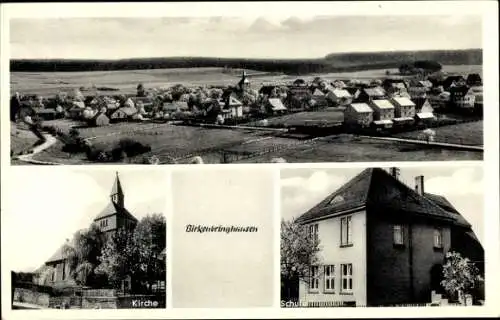 Ak Birkenbringhausen Burgwald Hessen, Gesamtansicht, Kirche, Schule