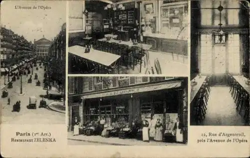 Ak Paris I Louvre, Restaurant Zelenka, Avenue de l'Opera, Rue d'Argenteuil