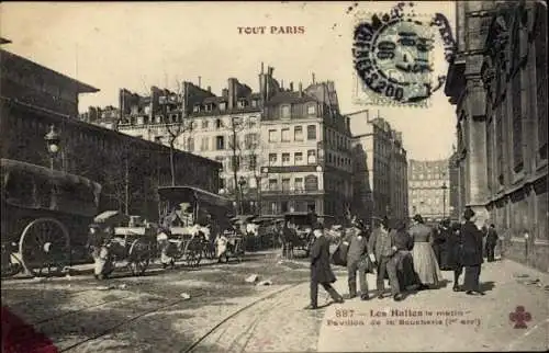 Ak Paris, Les Halles am Morgen, Pavillon de la Boucherie