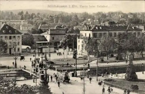 Ak Mulhouse Mulhouse Elsass Haut-Rhin, Gesamtansicht, Bahnhof