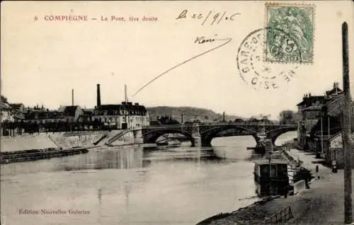 Ak Compiègne Oise, Brücke, rechtes Flussufer