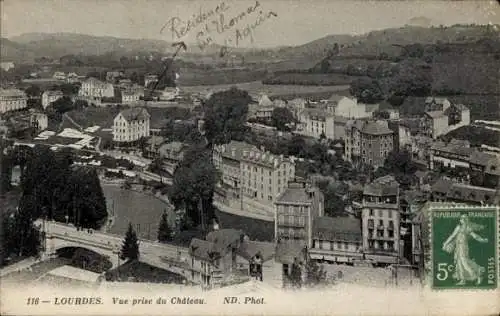 Ak Lourdes Hautes Pyrénées, Blick vom Schloss aus