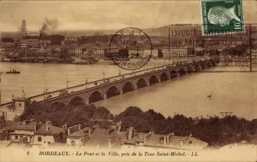 Ak Bordeaux-Gironde, Brücke, Stadt, aufgenommen vom Turm Saint Michel