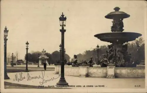 Ak Paris VIII, Place de la Concorde, Richtung Cours la Reine