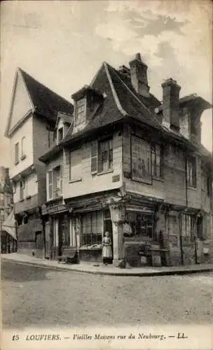 Ak Louviers Eure, Alte Häuser, Rue du Neubourg