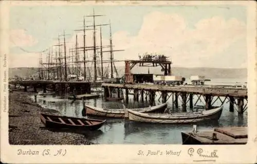 Ak Durban Südafrika, St. Pauls Kai, Segelschiffe