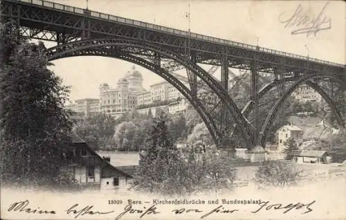 Ak Bern Stadt Schweiz, Kirchenfeldbrücke, Bundespalast