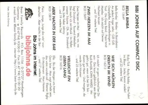 Ak Schauspielerin Bibi Johns, Portrait, Autogramm, Sängerin