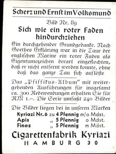 Sammelbild Scherz und Ernst im Volksmund Bild 89, Sich wie ein roter Faden hindurchziehen