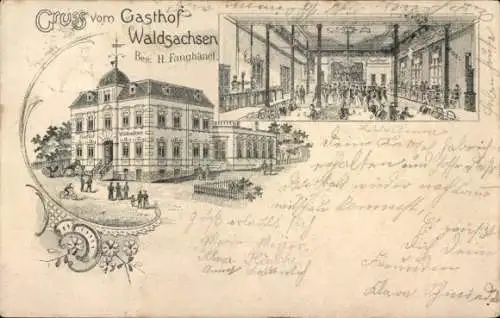 Litho Meerane in Sachsen, Gasthof Waldsachsen, Innenansicht