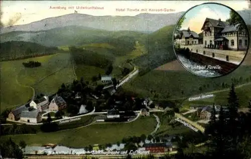 Ak Blauenthal Eibenstock im Erzgebirge, Hotel Forelle, Sosaer Straße, Auersberg, Unterkunftshaus