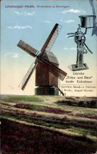 Ak Behringen Bispingen im Heidekreis, Windmühle, Werbung, Göricke Echo und Rex Entrahmer