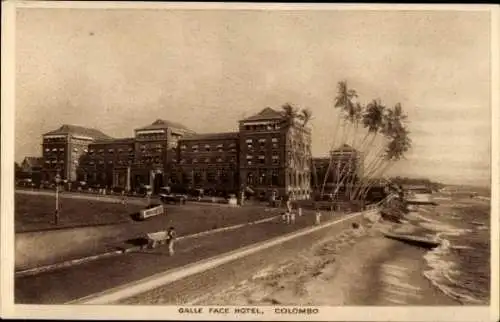 Ak Colombo Ceylon Sri Lanka, Galle Face Hotel, Küstenpartie