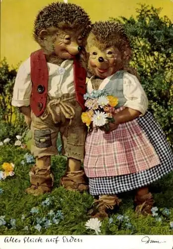 Ak Mecki der Igel, Igelfrau, Alles Glück auf Erden