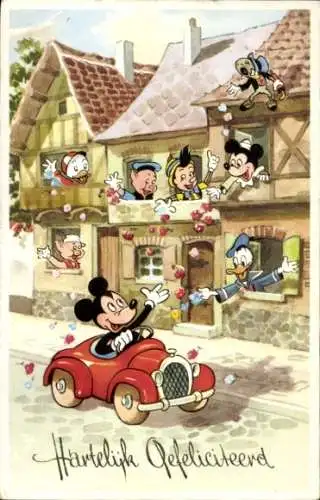 Künstler Ak Walt Disney, Herzlichen Glückwunsch, Micky Maus, Donald Duck
