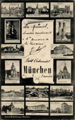 Ak München, Frauenkirche, Hotel Continental, verschiedene Sehenswürdigkeiten