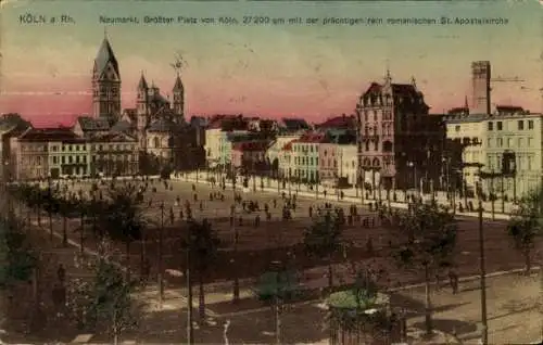 Ak Köln am Rhein, Neumarkt, größter Platz von Köln, romanische St. Apostelkirche