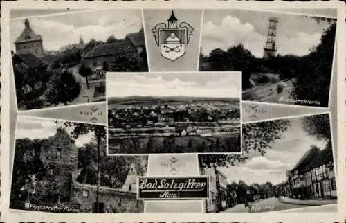 Ak Salzgitter in Niedersachsen, Wappen, Bismarckturm, Bohlenweg, Veppstedter Ruine, Panorama