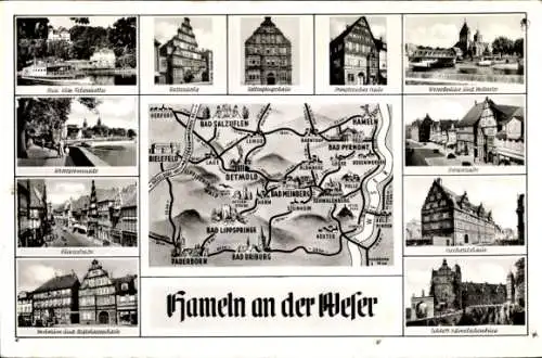 Ak Hameln an der Weser Niedersachsen, Landkarte, Rattenfängerhaus