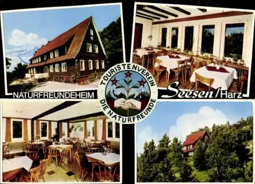 Ak Seesen am Harz, Naturfreundeheim, Wappen, Gastraum