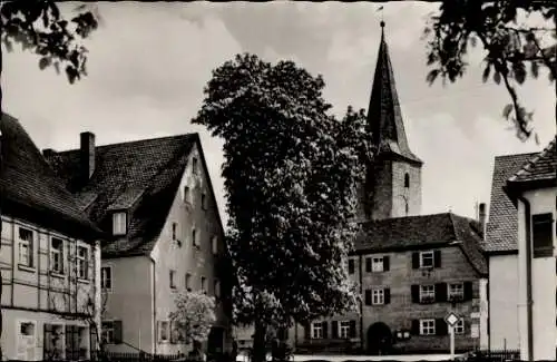 Ak Leinburg am Moritzberg in Bayern, Partie im Ort, Kirchturm