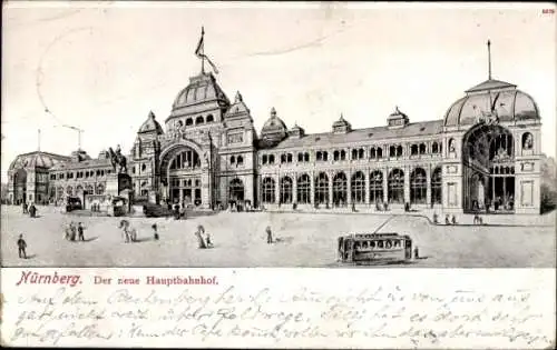 Ak Nürnberg, Neuer Hauptbahnhof, Straßenbahn