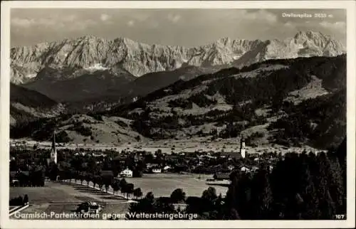 Ak Garmisch Partenkirchen in Oberbayern, Totalansicht, Wettersteingebirge, Dreitorspitze