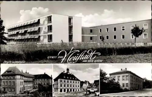 Ak Neustadt an der Aisch Mittelfranken, Kreiskrankenhaus, Marktplatz, Rathaus, Schülerheim