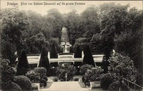 Ak Potsdam, Blick von Schloss Sanssouci, große Fontaine