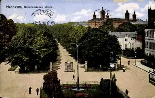 Ak Hannover in Niedersachsen, Herrenhäuser Allee, Vogelschau