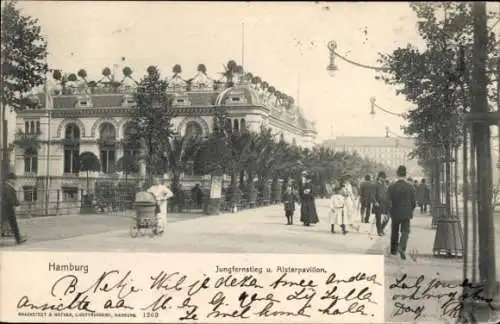 Ak Hamburg Mitte Neustadt, Jungfernstieg, Alsterpavillon, Kinderwagen