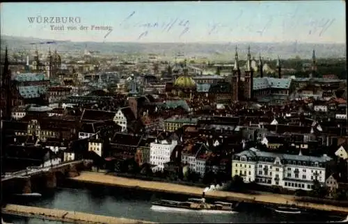 Ak Würzburg am Main Unterfranken, Blick von der Festung, Gesamtansicht