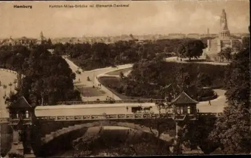 Ak Hamburg Mitte Neustadt, Kersten-Miles-Brücke, Bismarck-Denkmal