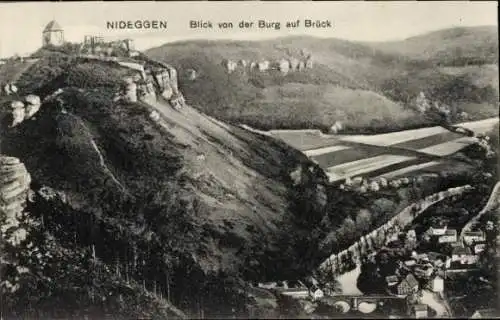 Ak Nideggen in der Eifel, Blick von der Burg, Brück