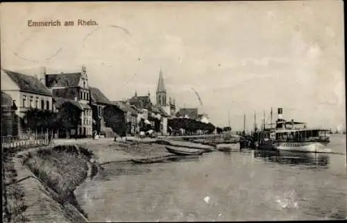 Ak Emmerich am Niederrhein, Teilansicht, Dampfschiff