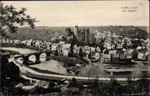 Ak Runkel an der Lahn, Blick von Schadeck, Gesamtansicht