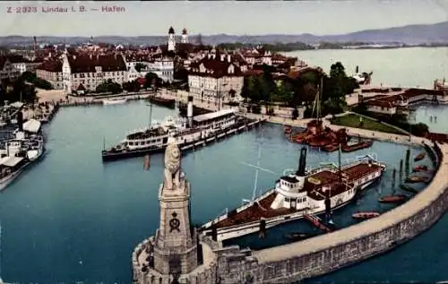 Ak Lindau am Bodensee Schwaben, Hafen, Blick von oben