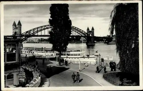 Ak Bonn am Rhein, Rheinufer, Brücke, Dampfer