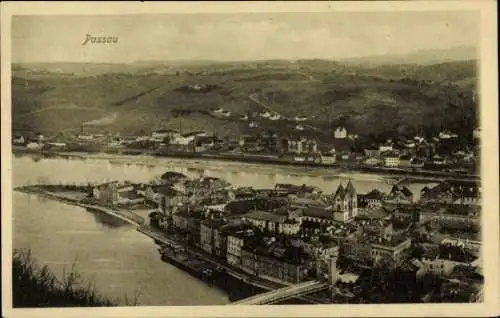 Ak Passau in Niederbayern, Blick von oben, Teilansicht