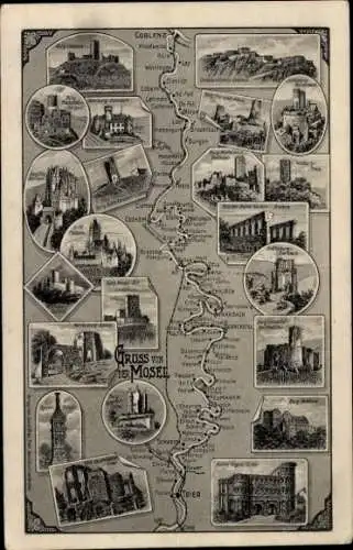Ak Trier an der Mosel, Porta Nigra, Landkarte, Koblenz, Enkirch, Cochem, Schweich, Treis
