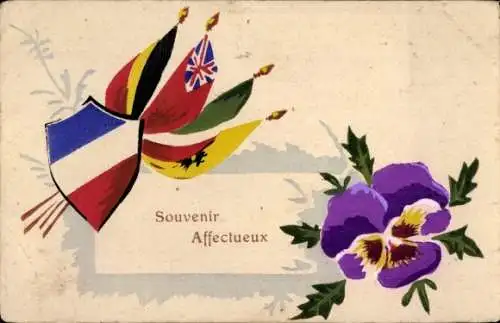 Ak Patriotik Frankreich, Flaggen, Stiefmütterchen