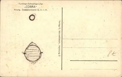 Ak Dampfschiff Cobra, HAPAG Seebäderdienst, Turbinen Schnelldampfer