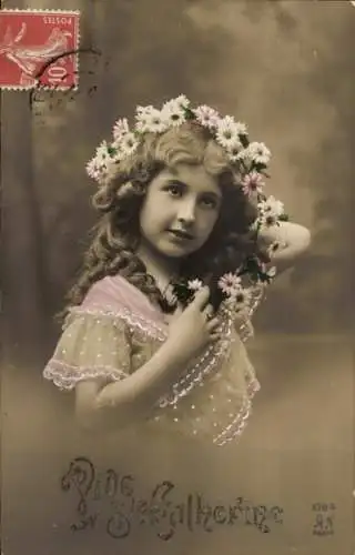 Ak Namenstag, Sainte Catherine, Mädchen mit Blumenkranz auf dem Haar