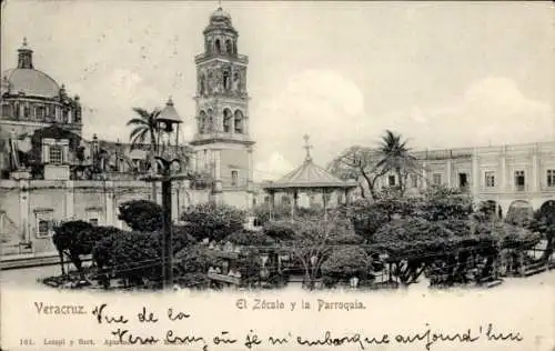 Ak Veracruz Mexiko, Zocalo, Parroquia