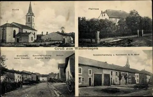 Ak Vallerange Walleringen Lothringen Moselle, Pfarrhaus, Warenhandlung, Kirche, Schule