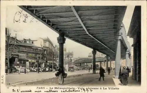 Ak Paris XIX Buttes Chaumont, Metropolitain, Villette