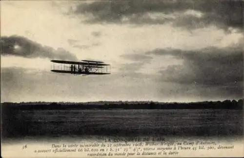 Ak Die Eroberung der Luft, Wilbur Wright im Camp d'Auvours 1908