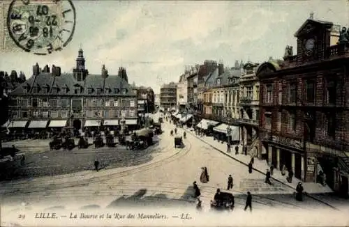 Ak Lille Nord, La Bourse et la Rue des Manneliers