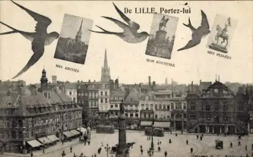 Ak Lille Nord, Platz, Reiterstandbild, Kirche, Schwalben